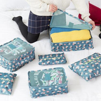 Qualidade  6 Pieces Polyester Travel Bag Set Clothing Shoes Cosmetic Luggage Organizer Set fábrica