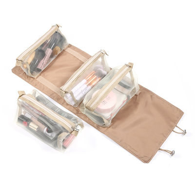 O 4PCS o mais barato em 1 saco cosmético para o saco de nylon dobrável da composição da corda do saco de Mesh Separable Cosmetics Pouch Ladies do zíper das mulheres