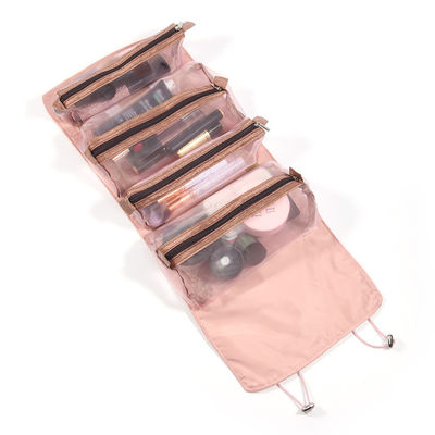 O 4PCS o mais barato em 1 saco cosmético para o saco de nylon dobrável da composição da corda do saco de Mesh Separable Cosmetics Pouch Ladies do zíper das mulheres