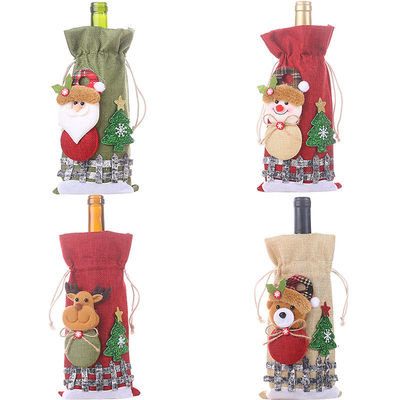 A garrafa de vinho do Natal do OEM da fábrica cobre o saco para suportes do presente da meia de Santa Claus Wine Bottle Cover Snowman da casa