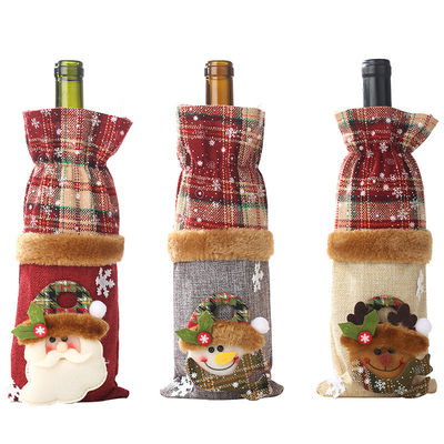 A garrafa de vinho do Natal do OEM da fábrica cobre o saco para suportes do presente da meia de Santa Claus Wine Bottle Cover Snowman da casa