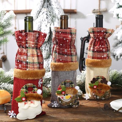 A garrafa de vinho do Natal do OEM da fábrica cobre o saco para suportes do presente da meia de Santa Claus Wine Bottle Cover Snowman da casa
