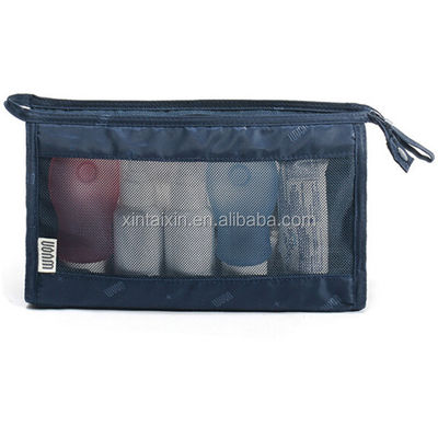 Poliéster claro do saco do arti'culo de tocador da venda quente direta da fábrica e saco cosmético da beleza do eco do saco da composição da malha