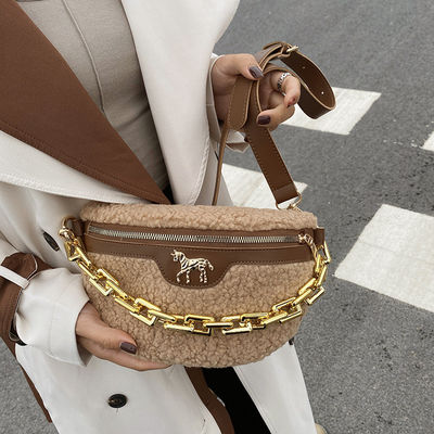 Das mulheres macias da pele de lãs dos cordeiros do luxuoso do inverno pequeno da tela da forma do saco da espera desenhista fêmea Handbags do saco