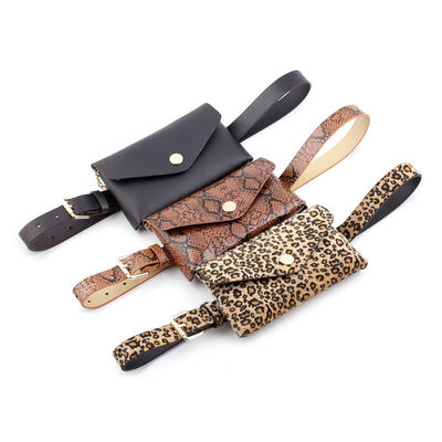 Listra fêmea 2 do leopardo da cintura do saco da cintura em 1 aleta Fanny Pack de couro do telefone celular da correia do saco da cintura do saco da correia das senhoras