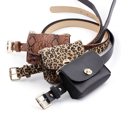 Listra fêmea 2 do leopardo da cintura do saco da cintura em 1 aleta Fanny Pack de couro do telefone celular da correia do saco da cintura do saco da correia das senhoras