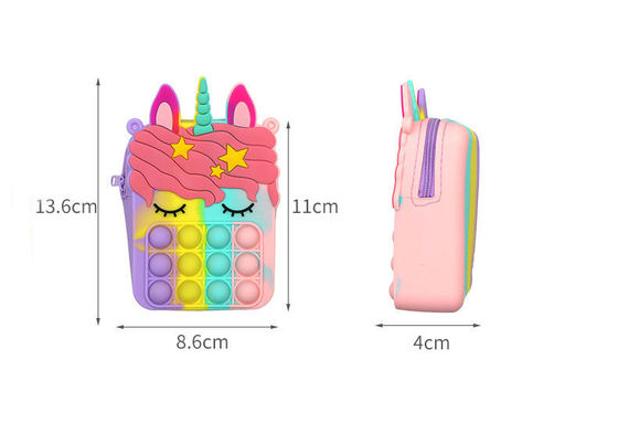 O impulso da inquietação borbulha cruz do silicone das senhoras da carteira de Toy Rainbow Unicorn Coin Purse - saco para o transporte de cadáveres