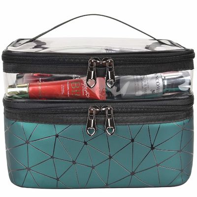 Saco cosmético da venda quente com 2 camadas para zíperes dobro