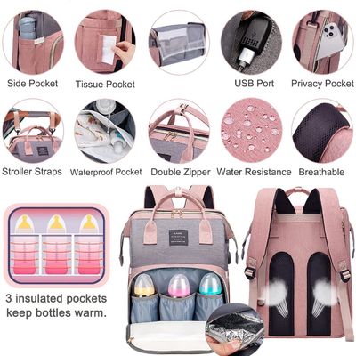 Moda Mommy Bag Saco de fraldas do bebê com colchão para sair facilmente Tecido à prova d'água camada de isolamento do frasco do bebê