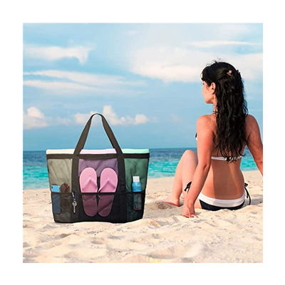 Sacos da praia do piquenique da preservação do calor de Mesh Transparent Bag Double Layer das mulheres grandes