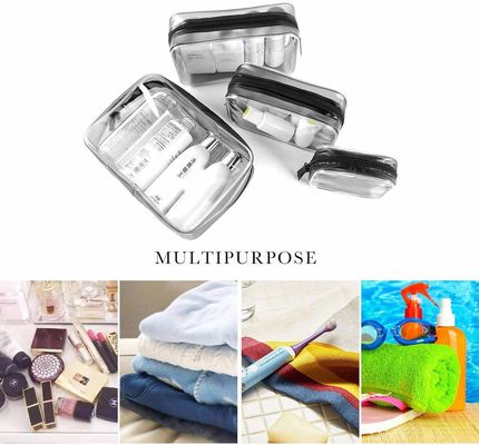 O PVC impermeável do saco cosmético claro Zippered o organizador Bag Set de Carry Pouch Portable Makeup Bag do arti'culo de tocador para o curso