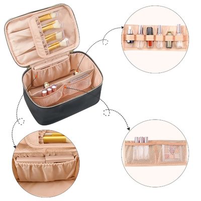 Do curso impermeável portátil do zíper da dupla camada dos cosmeticbags das senhoras saco cosmético com punho