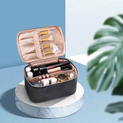 Do curso impermeável portátil do zíper da dupla camada dos cosmeticbags das senhoras saco cosmético com punho