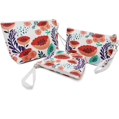 Couro cosmético impermeável do plutônio da grande capacidade do saco do saco cosmético de 3 PCS, banheiro, armazenamento (3 tamanhos) (flor alaranjada do sol)