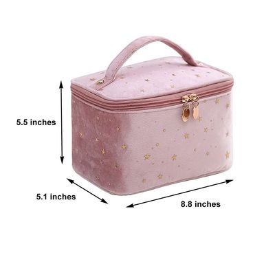 Bolsa de maquiagem de veludo com alça Bolsa de maquiagem com suporte para pincel de maquiagem Bolsa de maquiagem para viagem rosa