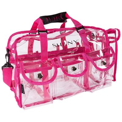 Saco claro cor-de-rosa da composição do PVC - maquilhador profissional Retangular Tote do grande tamanho com correia