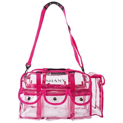 Saco claro cor-de-rosa da composição do PVC - maquilhador profissional Retangular Tote do grande tamanho com correia