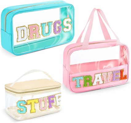 A composição clara ensaca do brilho portátil impermeável transparente do PVC do saco do remendo do saco da composição o saco cosmético do arti'culo de tocador do curso do saco