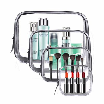 O saco cosmético claro, PVC impermeável de 4 PCes Zippered o organizador Bag Set de Carry Pouch Portable Makeup Bag do arti'culo de tocador