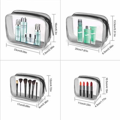 O saco cosmético claro, PVC impermeável de 4 PCes Zippered o organizador Bag Set de Carry Pouch Portable Makeup Bag do arti'culo de tocador