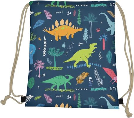 Sacos de cordão portáteis de pouco peso do Gym do dinossauro do saco de escola dos meninos do dinossauro dos desenhos animados para esportes do curso