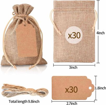 3&quot; x 4&quot; sacos com cordão, linho da juta do casamento despedem o saco, sacos de serapilheira dos malotes da joia