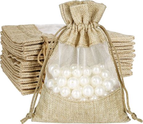 Malotes completos da joia do saco do presente do cordão dos sacos de serapilheira durável de pouco peso para o favor de banquete de casamento dos doces