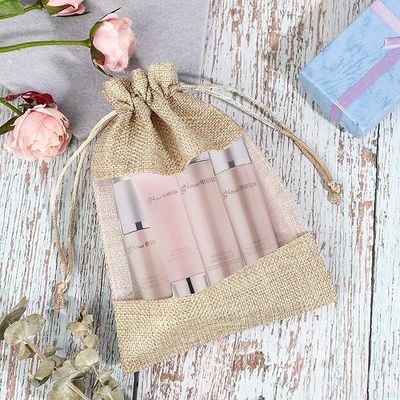 A serapilheira completa do saco de Organza do saco de serapilheira ensaca sacos do presente com cordão, para amostras cosméticas Mesh Pouch dos favores de banquete de casamento