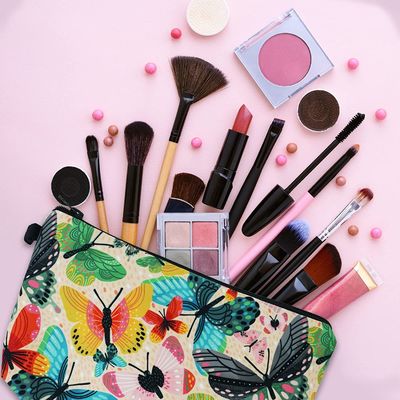 Sacos cosméticos duráveis macios para o organizador colorido pequeno Zipper dos acessórios do saco do arti'culo de tocador do saco da composição da borboleta das mulheres