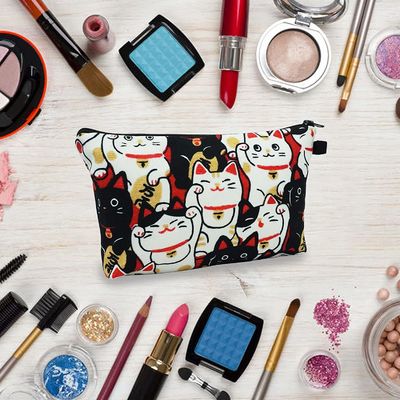 Lucky Cat Cosmetic Bag para sacos da composição das mulheres viaja organizador impermeável dos acessórios do saco do arti'culo de tocador