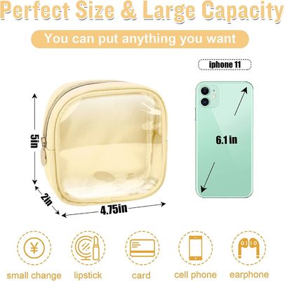 Bolsa cosmética formal do malote do zíper do saco bonito pequeno de pouco peso e impermeável da composição, transparente