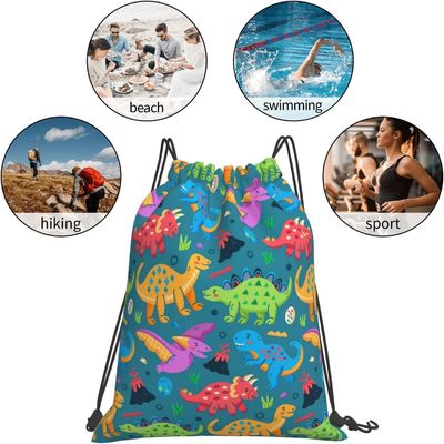 Os sacos de cordão da trouxa do cordão para sacos de corda da dança do Gym dos adolescentes dos meninos das meninas das crianças aumentam dinossauro impermeável