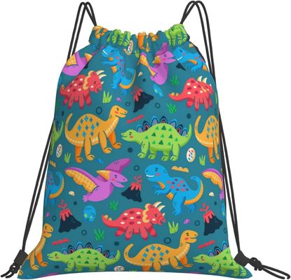 Os sacos de cordão da trouxa do cordão para sacos de corda da dança do Gym dos adolescentes dos meninos das meninas das crianças aumentam dinossauro impermeável