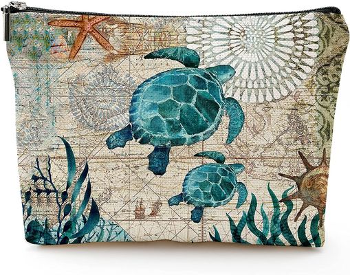 Ideia cosmética dos presentes do amigo do malote do zíper do saco do curso de pouco peso impermeável macio liso do saco da composição da tartaruga de mar para mulheres
