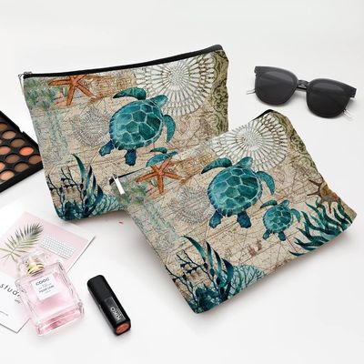 Ideia cosmética dos presentes do amigo do malote do zíper do saco do curso de pouco peso impermeável macio liso do saco da composição da tartaruga de mar para mulheres
