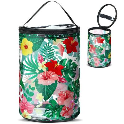 Saco cosmético do PVC do saco impermeável claro do arti'culo de tocador do saco da composição da praia com o floral havaiano do veleiro da tartaruga da sobrevivência da praia