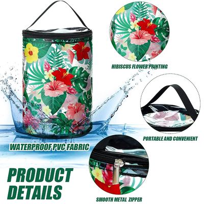 Saco cosmético do PVC do saco impermeável claro do arti'culo de tocador do saco da composição da praia com o floral havaiano do veleiro da tartaruga da sobrevivência da praia