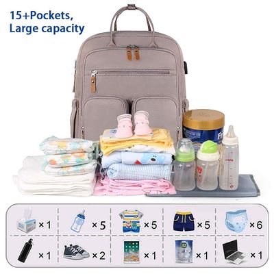 Saco de mamã elegante com UBS Boca Tecido à prova d'água Conforto Faixa de ombro Interior Bolsa Bebê garrafa Camada de isolamento