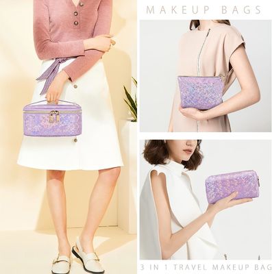 Bolsa de cosméticos macia de couro PU bolsa à prova d'água portátil bolsa de viagem para maquiagem