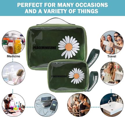 Daisy Transparente Cosmético PVC Bolsa De Maquiagem De Viagem Verde Para Mulheres Masculinas