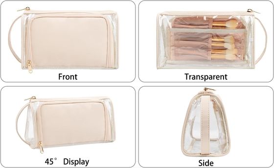 Estojo cosmético transparente para viagem, bolsa de maquiagem com zíper, bolsa de higiene com alça